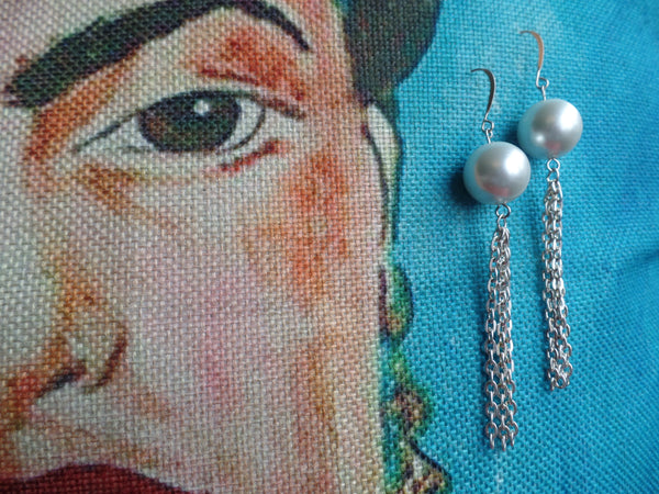 Big Pearl Ball & Chain (3 1/4") w/Sterling Silver Ear Wire
