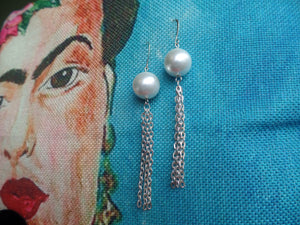 Big Pearl Ball & Chain (3 1/4") w/Sterling Silver Ear Wire
