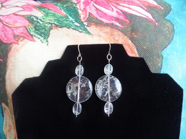 Moss Glass Rounds & Ovals on Sterling Silver Ear Wire (3")