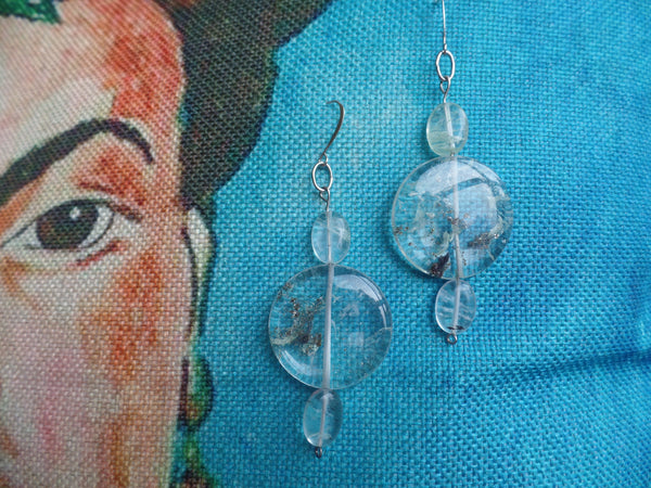 Moss Glass Rounds & Ovals on Sterling Silver Ear Wire (3")