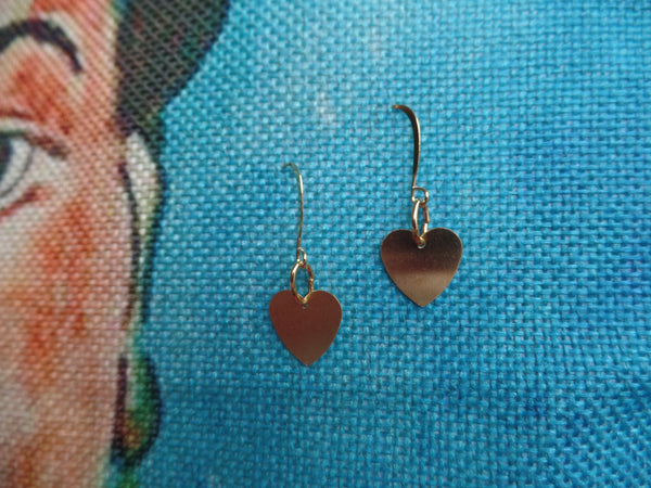 Brass Hearts on Gold Ear Wire