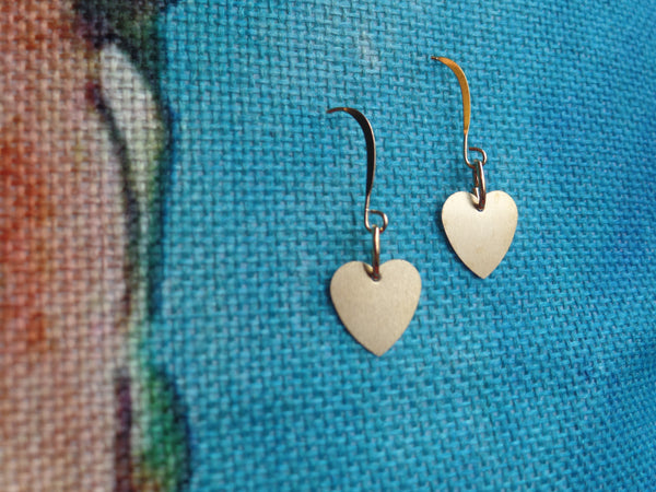 Brass Hearts on Gold Ear Wire