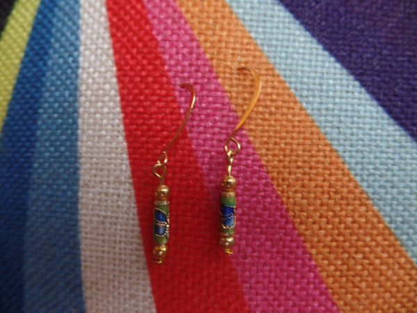 Light Green Enameled Glass w/Gold accents on Gold Ear Wire