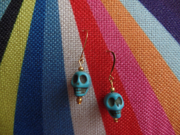 Turquoise Acrylic Skulls w/Gold accents on Gold Ear Wire