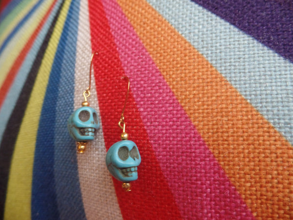 Turquoise Acrylic Skulls w/Gold accents on Gold Ear Wire