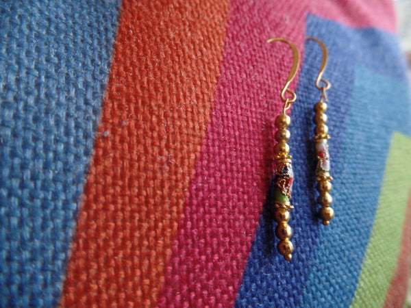 Light Green Enameled Glass w/Gold accents on Gold Ear Wire