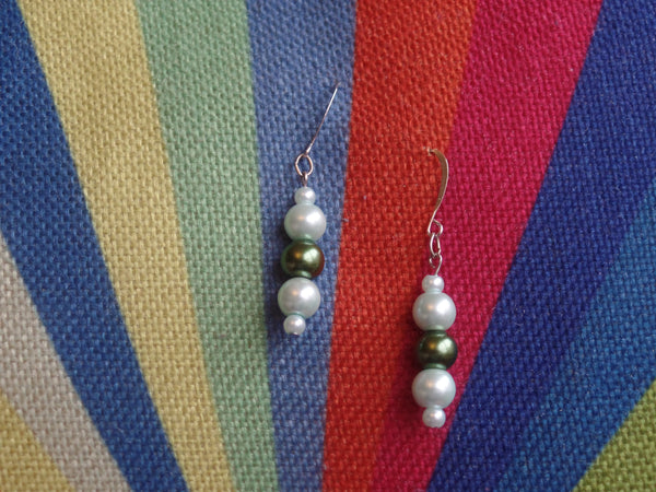 Light Mint Green & Forest Green Glass Rounds on Sterling Silver Ear Wire