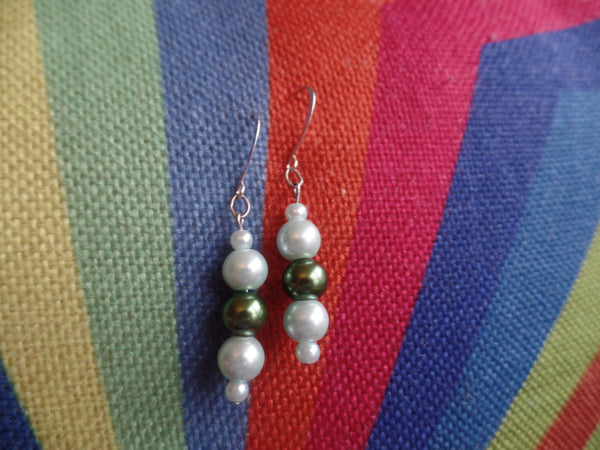 Light Mint Green & Forest Green Glass Rounds on Sterling Silver Ear Wire