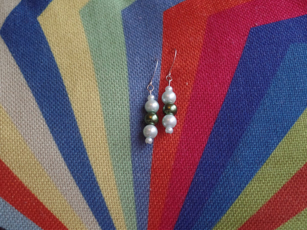 Light Mint Green & Forest Green Glass Rounds on Sterling Silver Ear Wire