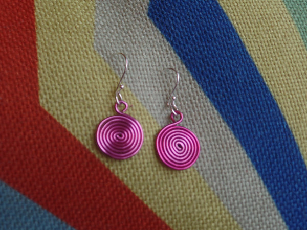 Hot Pink Wire Swirls on Sterling Silver Ear Wire