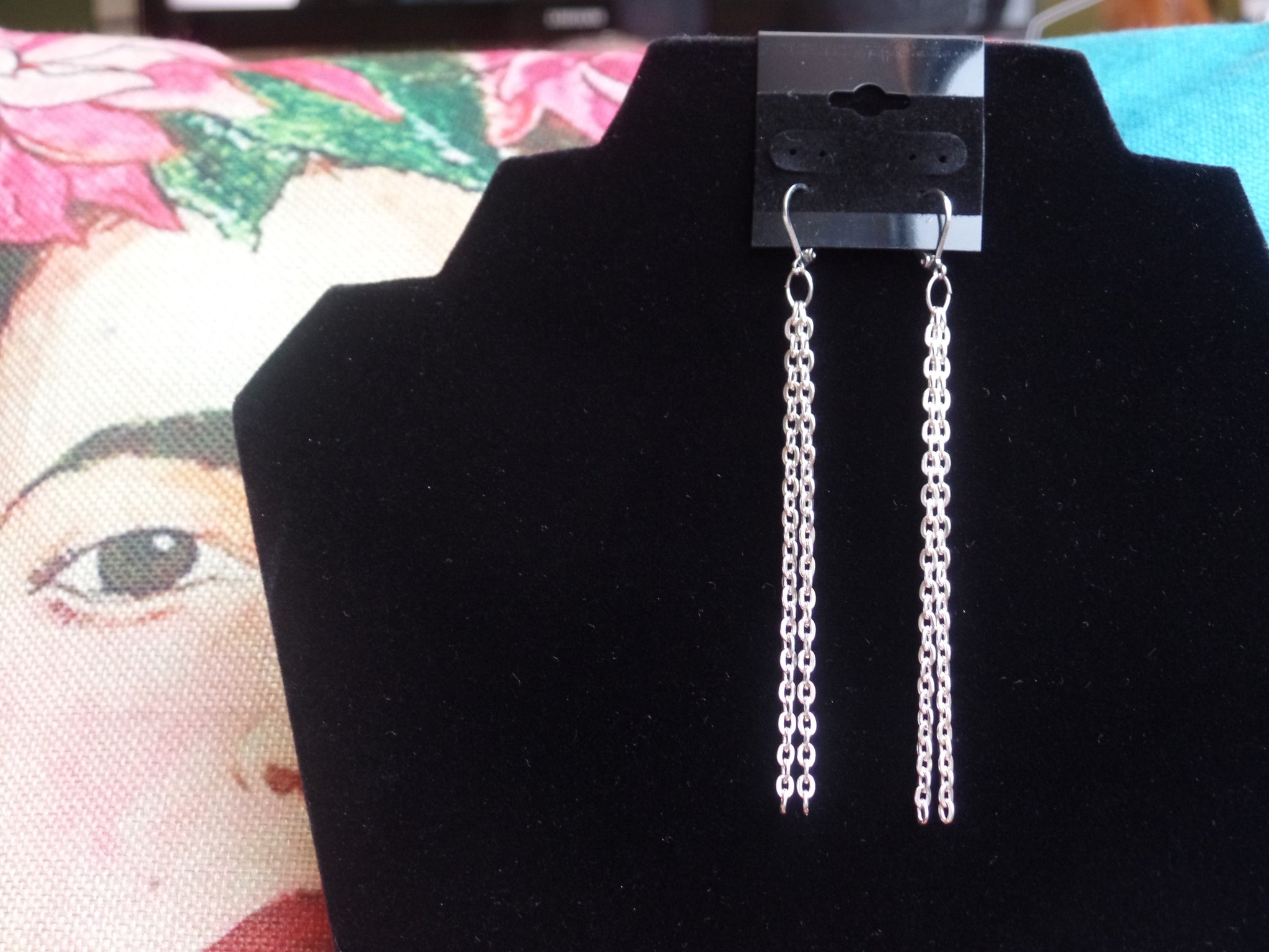 2 Silver Chain Strands (3-1/2") on Sterling Silver Ear Wire