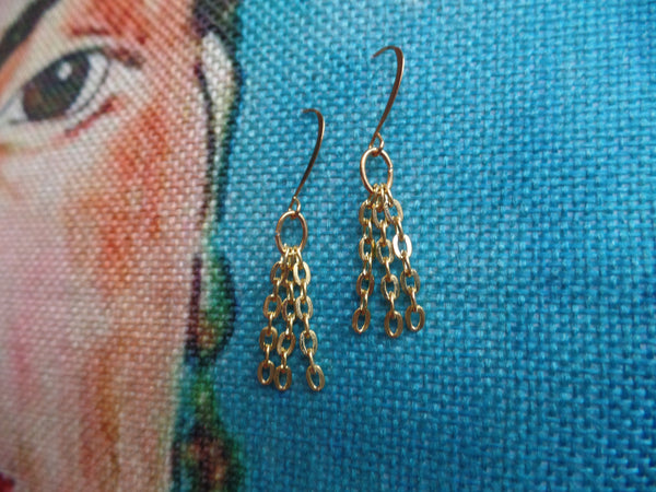 3 Gold Chain Strands (1" w/jump ring) on Gold Ear Wire