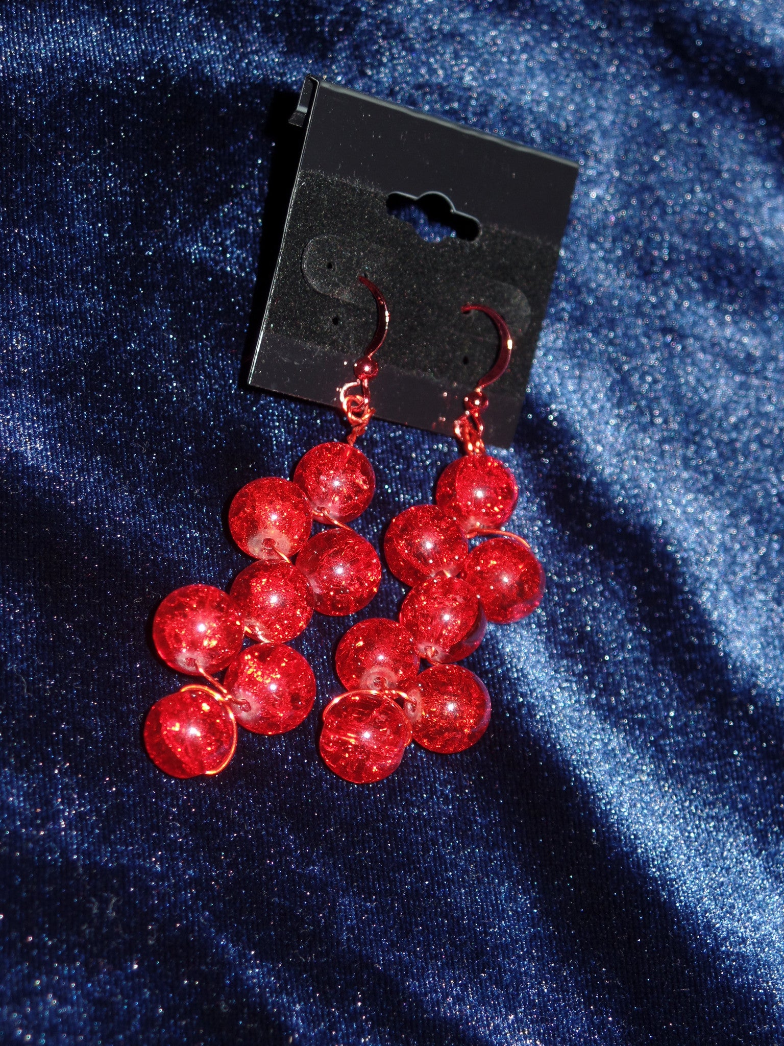 RED GLASS ROUNDS ON RED EAR WIRE