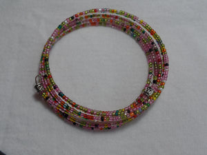 Pink & multicolored glass seed beads on memory wire.